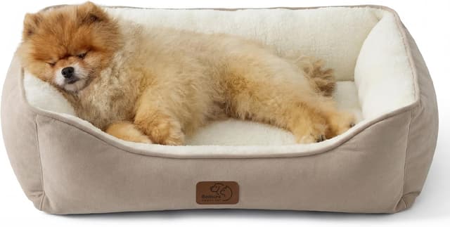 Detalle de Bedsure Dog Bed Medium Washable (Rectangle, Small) with Anti-Slip Bottom – Camel, 63.5x53 cm