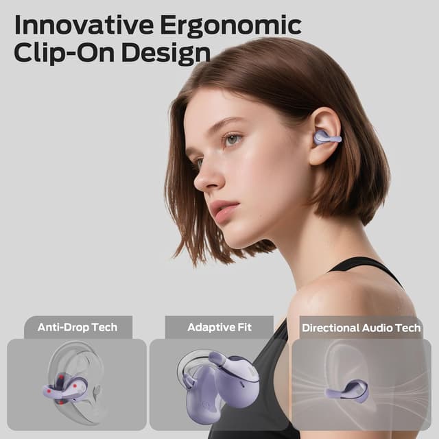 Detalle 2 de Monster Open Ear AC225 Bluetooth 6.0 Clip-On Headphones with ENC Mic (Purple)