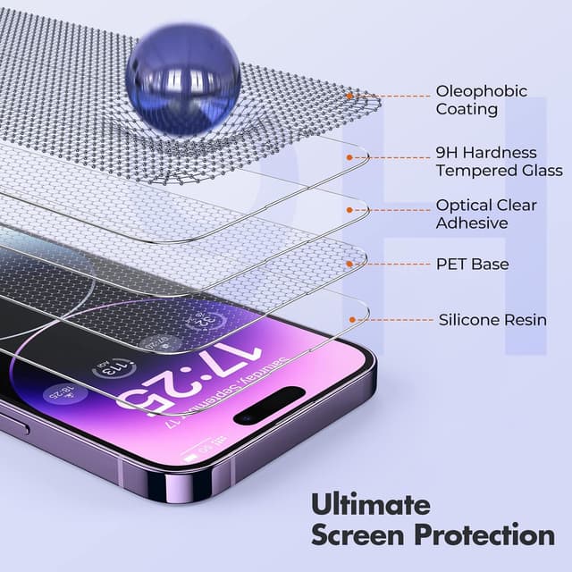 Detalle de UNBREAKcable 3-Pack Screen Protector for iPhone 14 Pro Max (double shatterproof tempered glass, 9H)