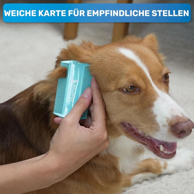 Detalle de BluePet Flohkamm + Flohkarte für Hunde & Katzen – sanftes Auskämmen gegen Flöhe, Läuse & Zecken