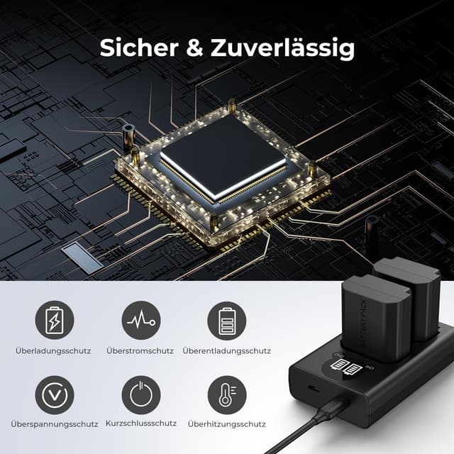 Detalle de K&F CONCEPT NP-FZ100 Dual-Slot Ladegerät mit LED-Anzeige (Type-C & Micro-USB) für Sony Alpha
