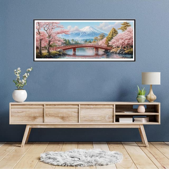 Detalle de Reofrey Large Diamond Art Kit for Adults – Sakura landscape, 30x80cm full drill