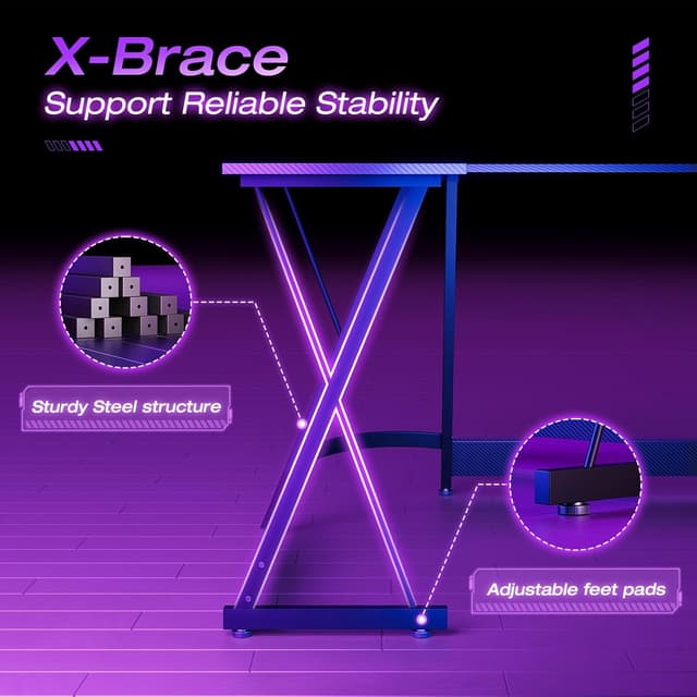 Detalle de ODK L Shaped Gaming Desk (120×120 cm) Corner Computer Desk in Carbon Fibre Black