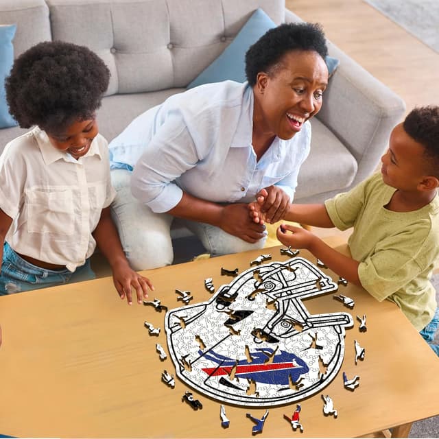 Detalle de Iconic Puzzles Casque Buffalo Bills en bois sous licence officielle NFL (taille S, 150 pièces)