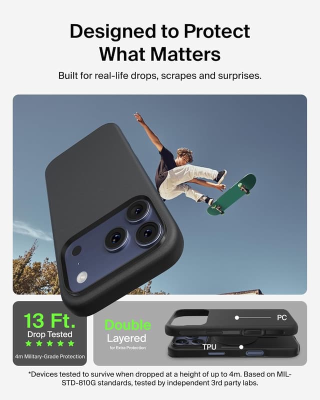 Detalle de Belkin SheerForce Protect MagSafe-Compatible iPhone 17 Pro Max Case (Black) – Slim, Transparent & Shockproof