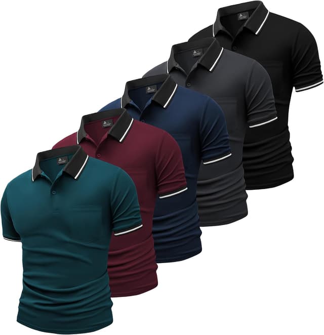 Detalle 2 de SwissWell lot de 5 polos homme pour le golf, manches courtes respirants en polyester