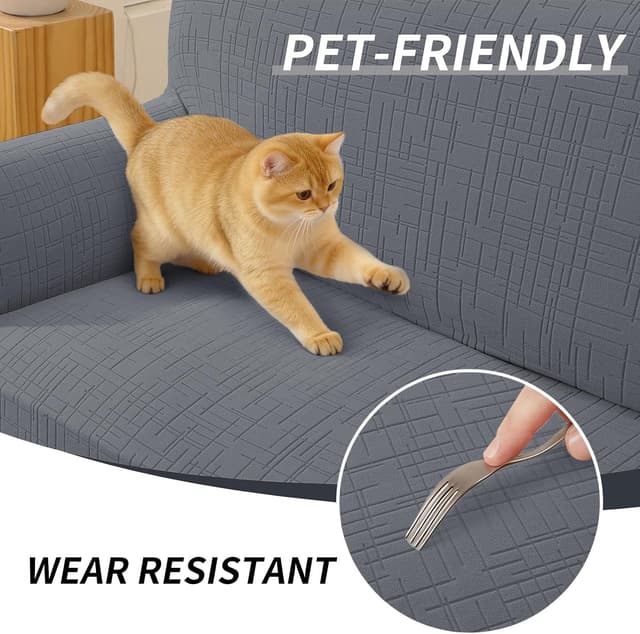 Detalle 2 de YSTELLAA housse de canapé extensible 3 places grise claire, antidérapante et anti-rayures