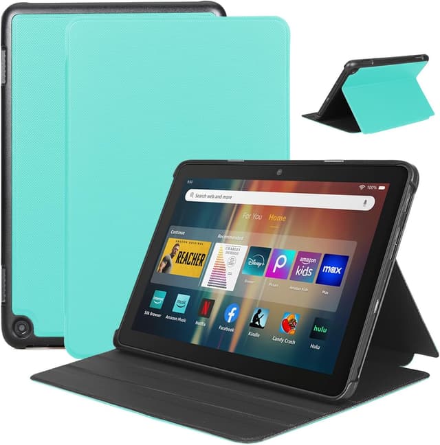 Detalle 2 de 8-Zoll Tablet-Hülle mit Wake/Sleep & 360°-Rundumschutz (faltbare Vorderseite, Lederoptik + weiche TPU-Rückseite) – Pink