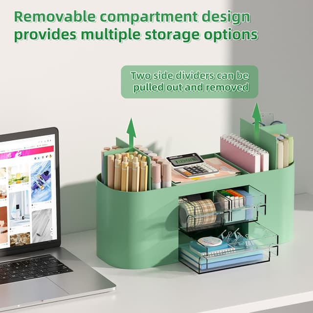 Detalle de Marbrasse Organizer Scrivania con 3 Cassetti e 7 Scomparti (Verde) per cancelleria e accessori
