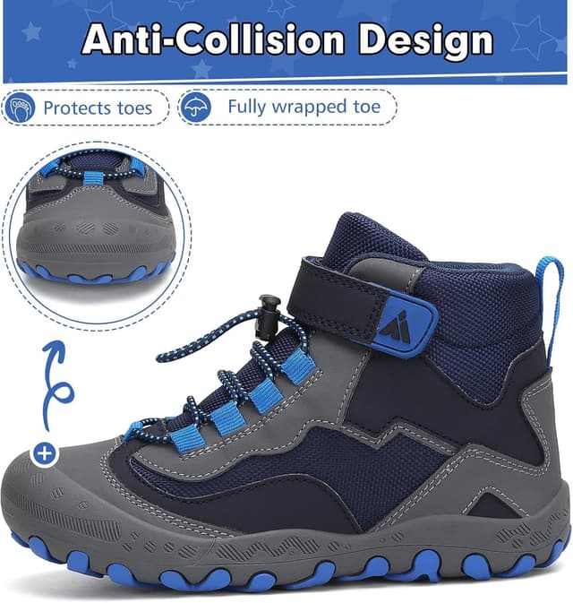 Detalle de Mishansha Kinder Wanderschuhe/Trekkingschuhe mit Klettverschluss, rutschfester Sohle – Gr. 24–38