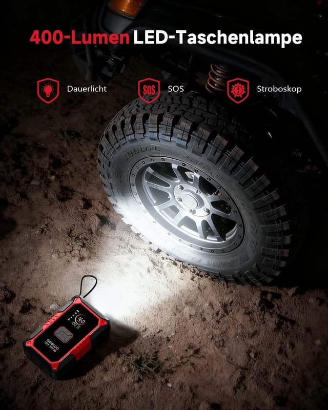Detalle de GOOLOO A5 Starthilfe Powerbank mit Kompressor – 4-in-1 Jumpstarter für 12V (Benzin & bis zu 10L Diesel) mit 160 PSI Pumpe