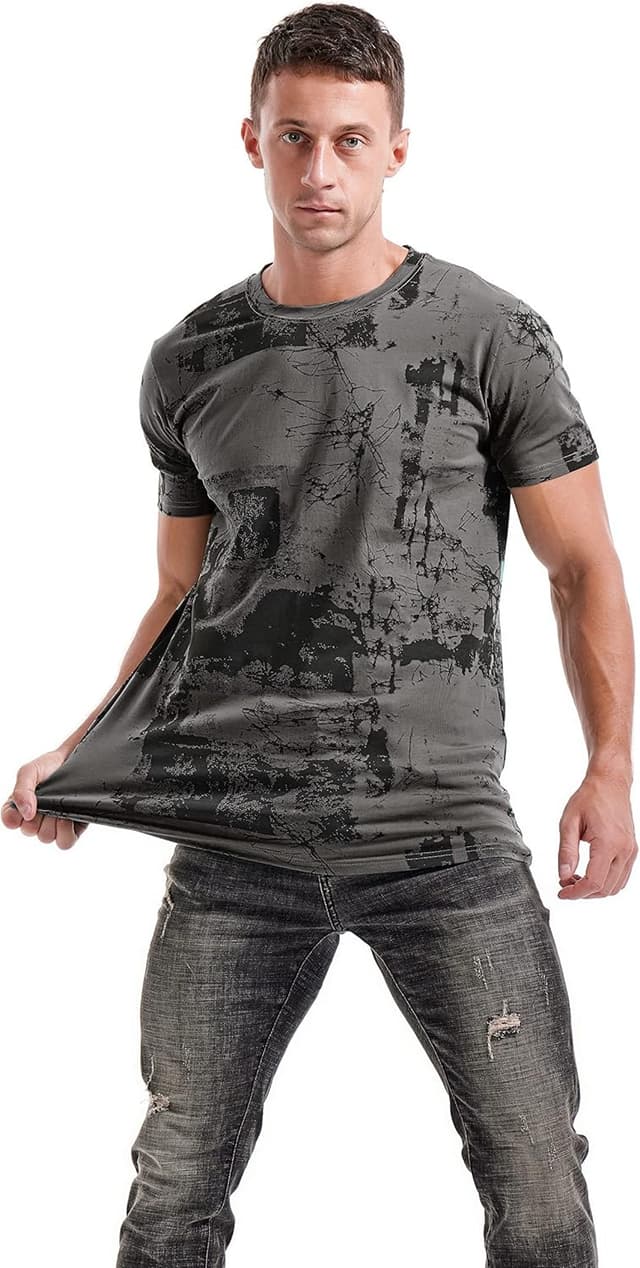 Detalle de RONOMO Herren-T-Shirt aus 95% Baumwolle & 5% Spandex mit Mikroelastik und hautfreundlichem Tragegefühl