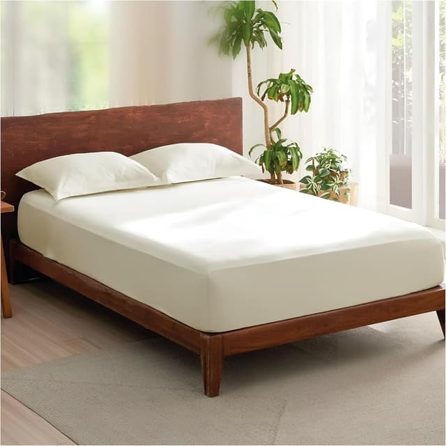 Detalle de Rehan & Co 100% Egyptian Cotton King Fitted Sheet (Cream) – 300 Thread Count, 12in / 30cm Deep