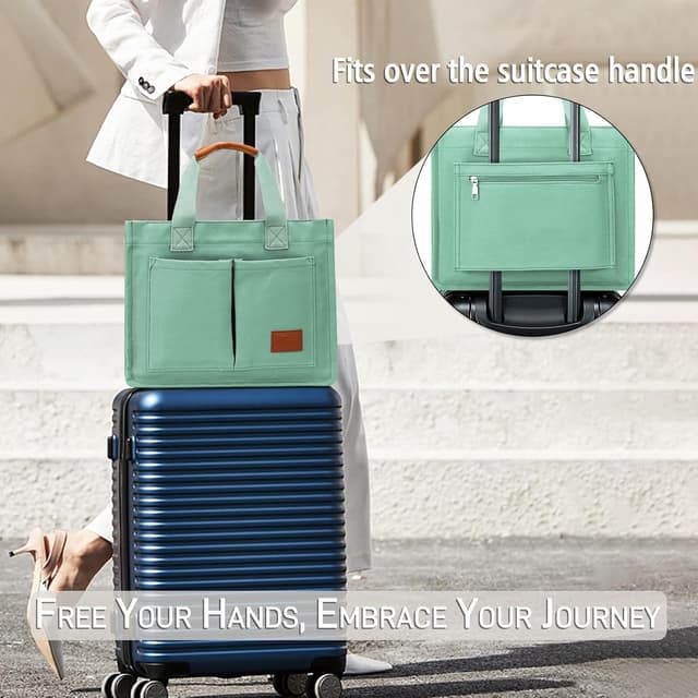 Thumbnail 6 de KKXIU Large Canvas Tote Bag with Zipper, Compartments & Pockets