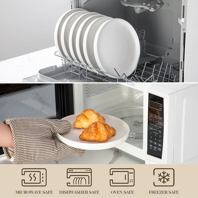 Detalle 2 de MALACASA Dessertteller-Set LEAH für 6 Personen, Ø 21 cm, Porzellan weiß