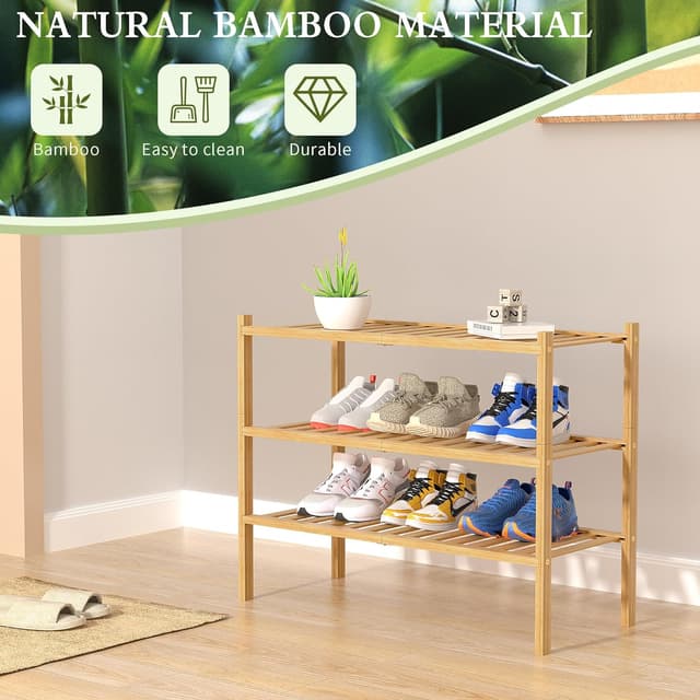 Thumbnail 5 de ROMGUAR CRAFT 3-Tier Bamboo Shoe Rack 27x11x20
