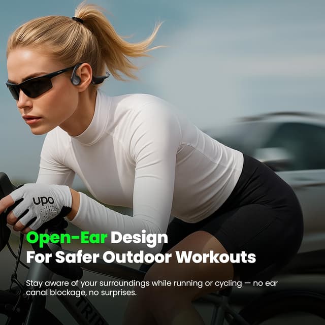 Detalle de Pupabiflor Bone Conduction Headphones (Obsidian Black) — Bluetooth V6.0 Open-Ear Sport Earbuds with Mic