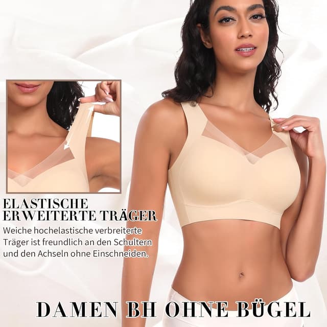 Detalle de Damen BH ohne Bügel mit nahtlosem Komfort-Fit (T-Shirt/Soft-Bralette) – gepolsterte, abnehmbare Cups