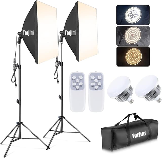 Detalle de Torjim Softbox Photography Lighting Kit (2 Pack) 27" x 27" with 3000K–7500K LED Bulbs and Remote