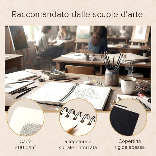 Detalle de String & Space Blocco per Schizzi A4 con copertina rigida, carta da 200 g/m² e spirale (21 x 29 cm, 40 fogli)