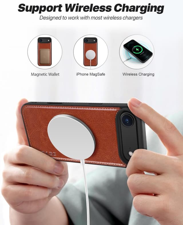 Detalle 2 de OCASE Handyhülle für iPhone Air (6,5 Zoll) – 2-in-1 abnehmbare Magnethülle mit Klappcover, Kartenfach, RFID & Standfunktion, Braun