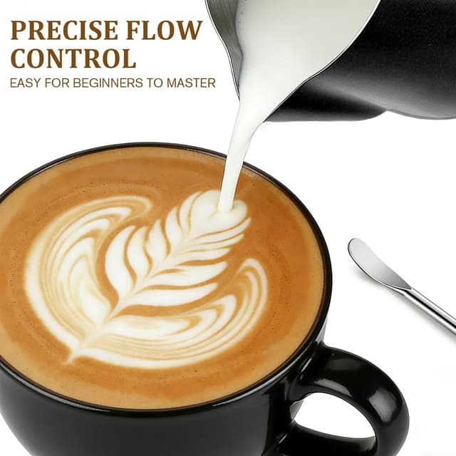 Detalle de Milk Frothing Pitcher 12oz / 350ml Stainless Steel Steaming Jug with Decorating Pen (Black) – Latte Art frother