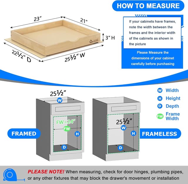 Detalle de WelFurGeer Soft Close Pull Out Drawers for Cabinets (23" W x 21" D)