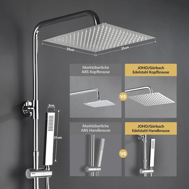 Detalle de Görbach Kit Doccia con termostatico in acciaio INOX 304 e soffione a pioggia cromato