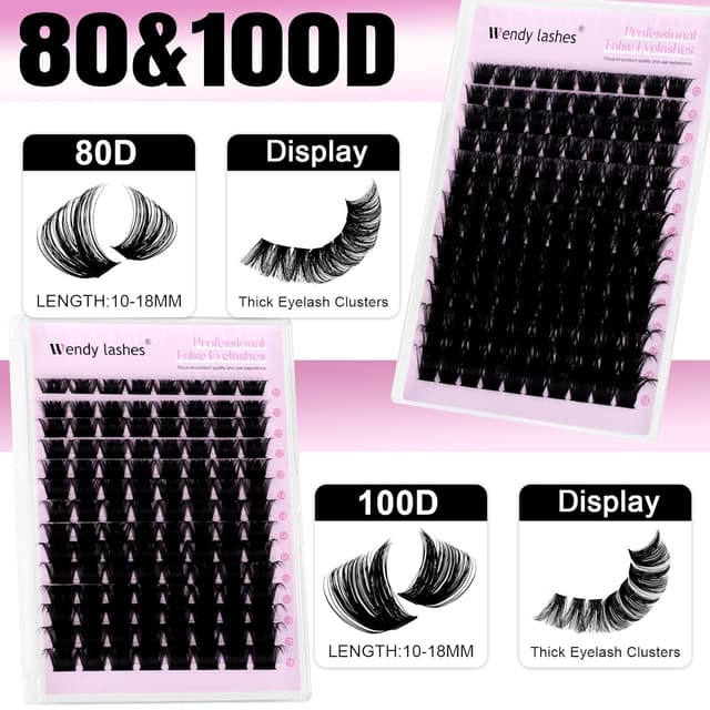 Detalle 2 de Wimpern-Extensions-Set 8-teilig mit D-Curl Lash-Clustern (10–18 mm) inkl. Bond & Seal, Kleberentferner, Pinzette & Bürste