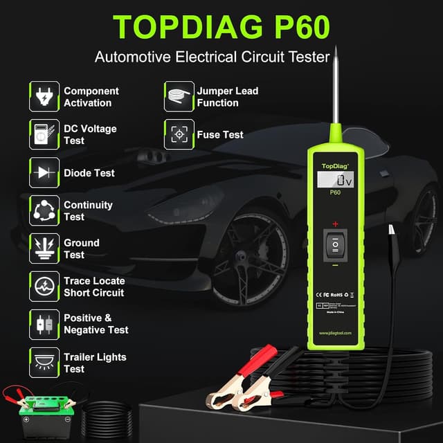 Detalle de Topdiag P60 12-Volt Automotive Test Light Power Circuit Probe Kit (6V–24V) for Fuse & Short Finding