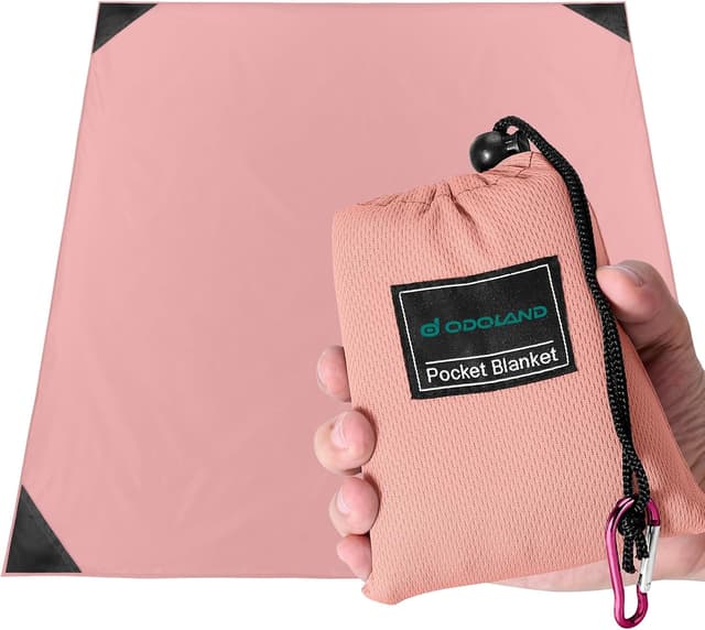 Detalle de Odoland Outdoor Pocket Travel Blanket Beach Mat (Waterproof, Sand Proof) – Picnic Blanket, Pink