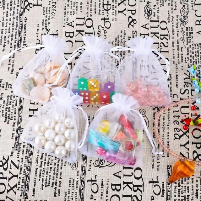 Detalle de MAOOY 100 Organzasäckchen 25x35 cm in Weiß mit Kordelzug – kleine Beutel zum Befüllen