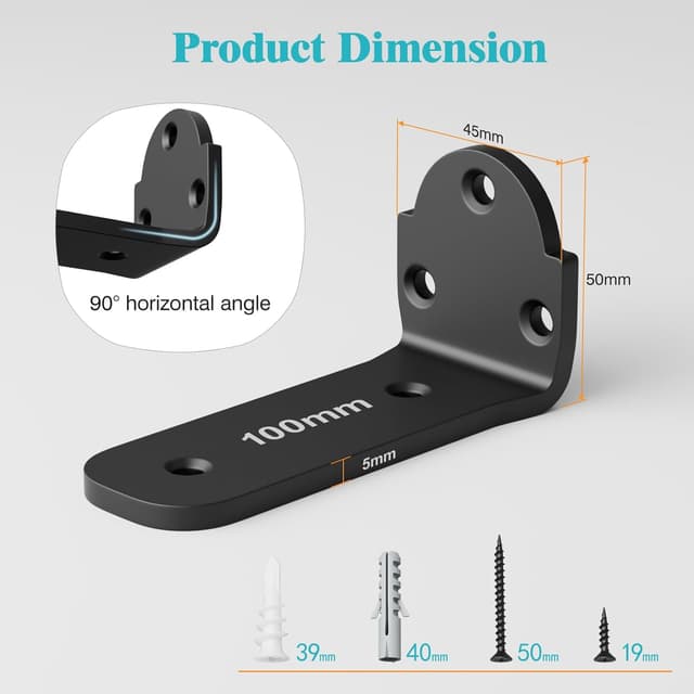 Detalle de 4 Pack 10cm Heavy Duty Metal L Shelf Brackets (70kg rated) in Black