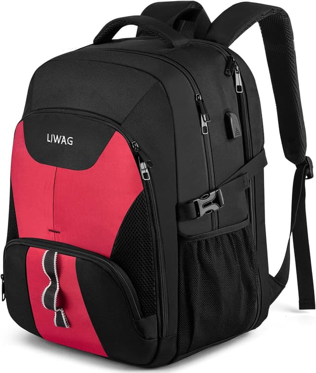 Detalle de Extra Large 50L Travel Laptop Backpack with USB Charging Port & Anti-Theft Pocket (Fits up to 17 Inch) - Red