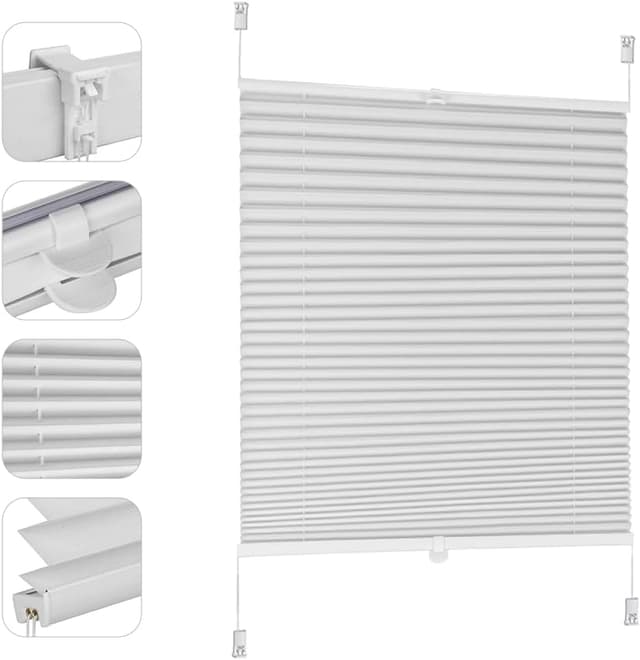 Detalle de Sekey Plissee ohne Bohren – Verdunkelung für Fenster, Klemmfix Jalousie 40 cm breit, 40×150 cm, weiß