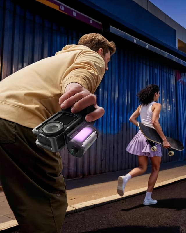 Detalle 2 de TELESIN Aluminium Alloy Grip Kit for DJI Osmo Action 6 with Protective Cage & Magnetic RGB Video Light