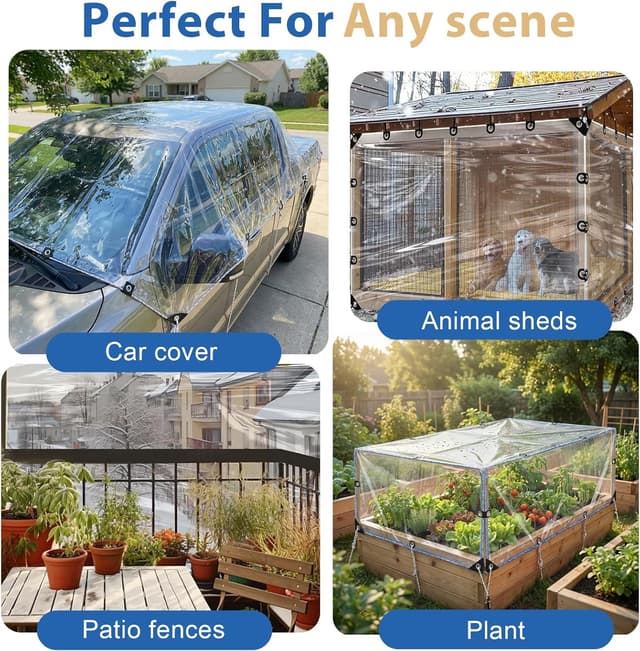 Detalle de LC&QS Clear Tarps Heavy Duty Waterproof 8x10ft Transparent Tarp with Grommets (Windproof Rope)