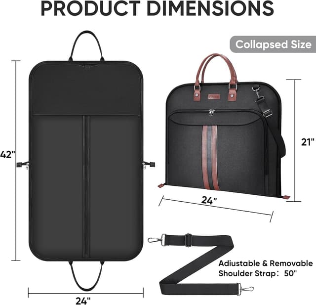 Detalle 2 de BALEINE 42'' Travel Garment Bag for Men (Water-Resistant, Foldable Suit Bag)