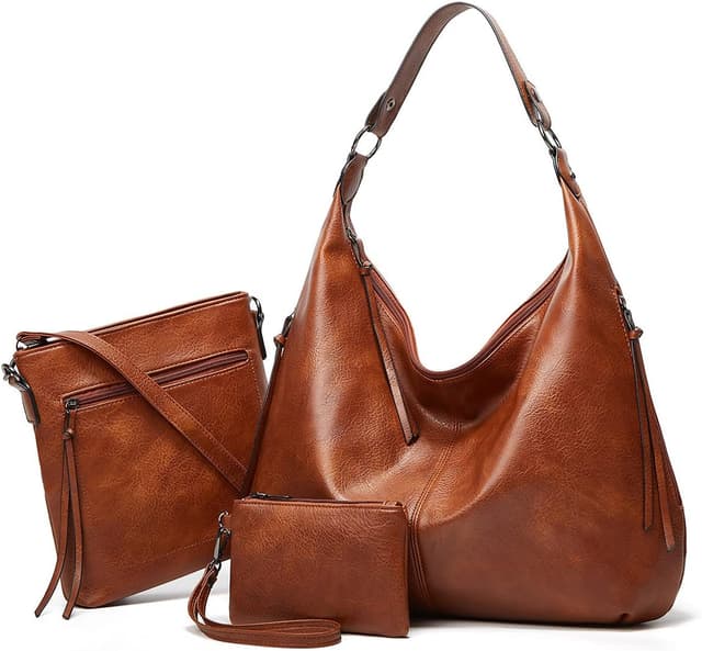 Detalle de Pahajim hobo bag set for women (brown) – large tote, crossbody shoulder bag and purse