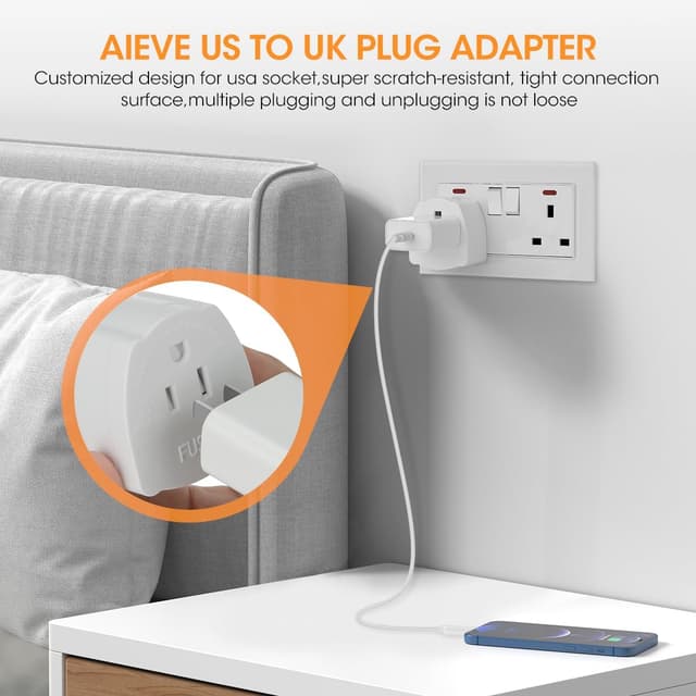 Detalle 2 de AIEVE US to UK Plug Adapter 2-Pack