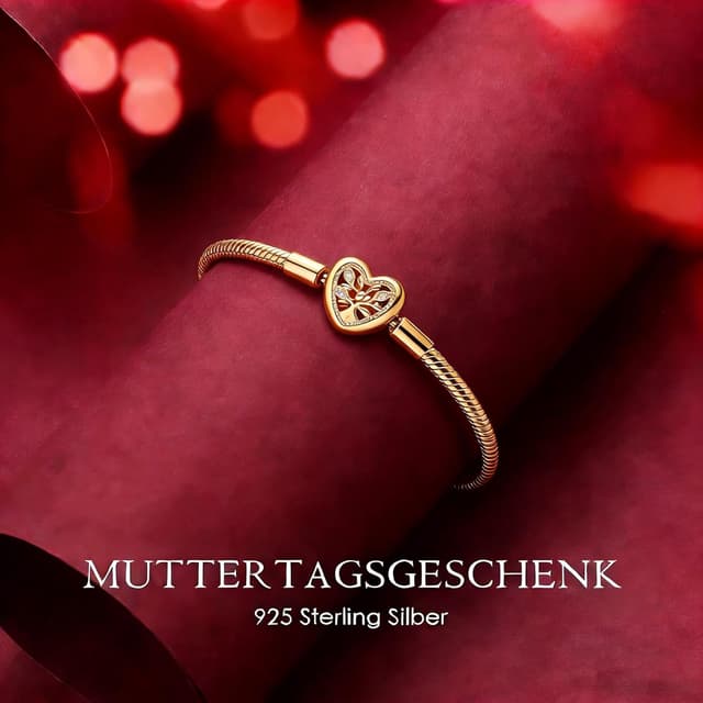 Detalle de Hevdlt Goldfarben Damenarmband aus 925er Sterlingsilber (vergoldete Metalllegierung) für Moments/Charms, 17–21 cm