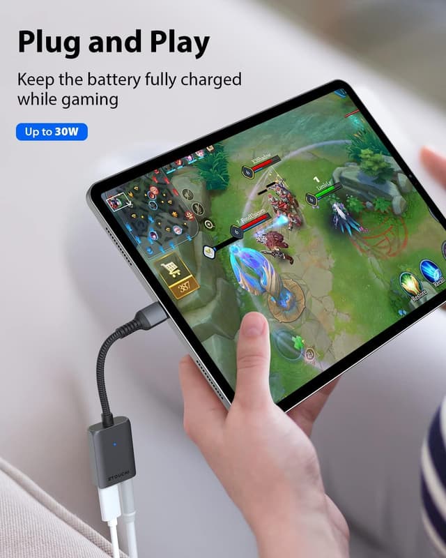 Detalle de Stouchi USB-C to 3.5mm Jack and Charger Adapter (USB-C Aux + PD3.0 fast charging, hi-res DAC)