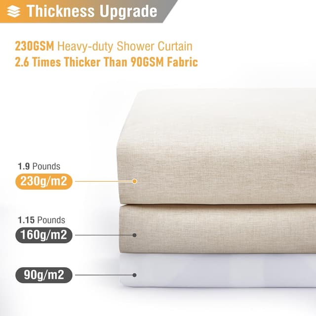 Detalle de BTTN Linen-Texture Fabric Shower Curtain Set (72"x72") with 12 Plastic Hooks, Beige/Cream