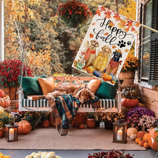 Thumbnail 3 de FUYUCHEN Happy Fall Dogs House Flag 28x40 inches 🏳