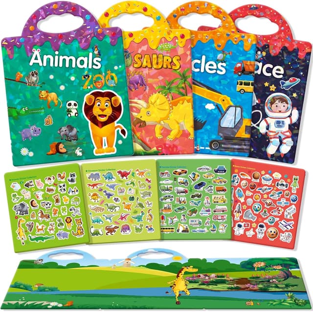 Imagen de GUYUCOM 4 Pack Wiederverwendbares 3D-Stickerbuch für Kinder en OfertitasTOP