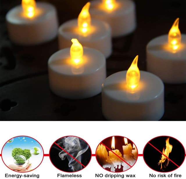 Detalle de Led Tea Lights 50-Pack flameless LED tealight candles with CR2032 batteries