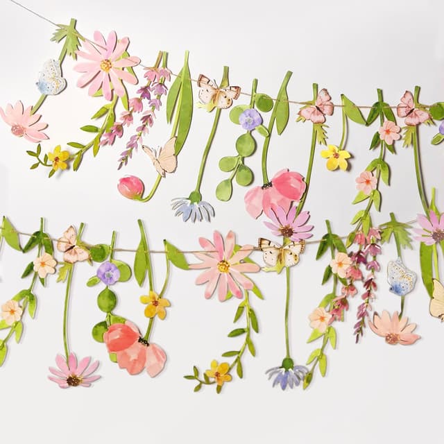 Detalle de SUNBEAUTY Wildflowers & Butterflies Paper Flower Garland for Spring Parties