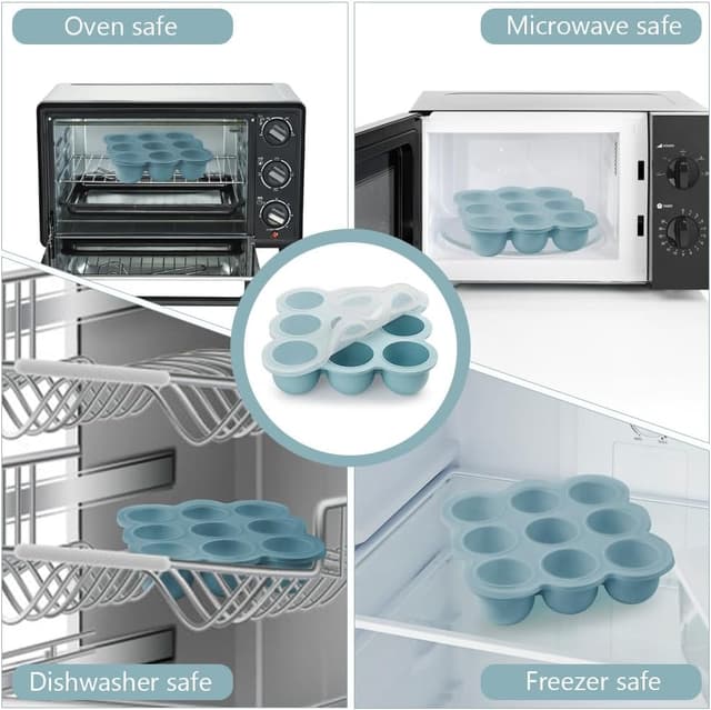 Detalle de Aolso contenitore in silicone con 9 scomparti da 75 ml, per freezer, BPA-free, blu