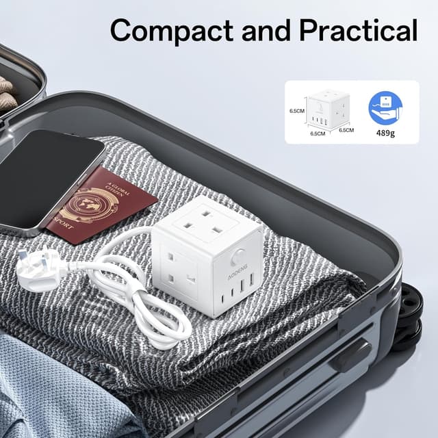 Detalle de 3M 3-Way Extension Lead with 4 USB (2 USB-A + 2 USB-C) and 3m Cable for Home Office