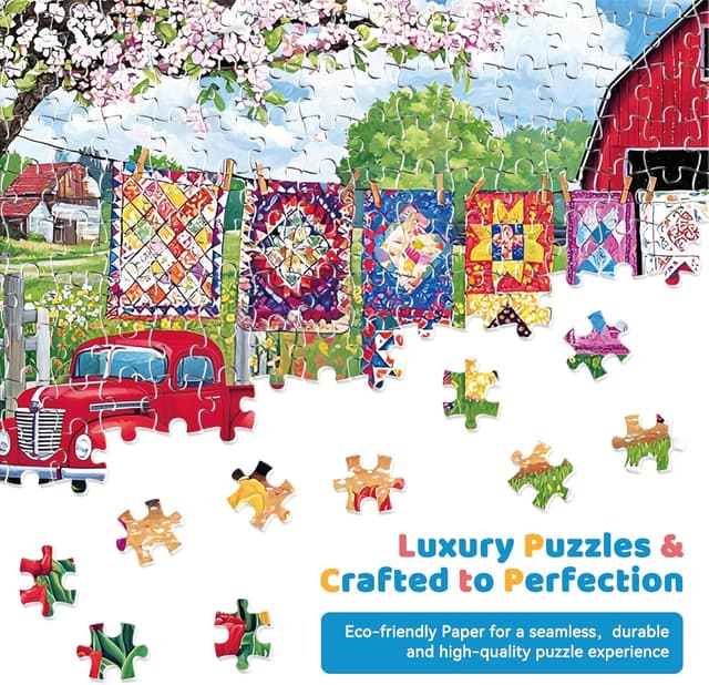Detalle de 300 Piece Jigsaw Puzzle for Adults – Spring Farmyard Delight with Quilts & Tulips (20.5" × 15")